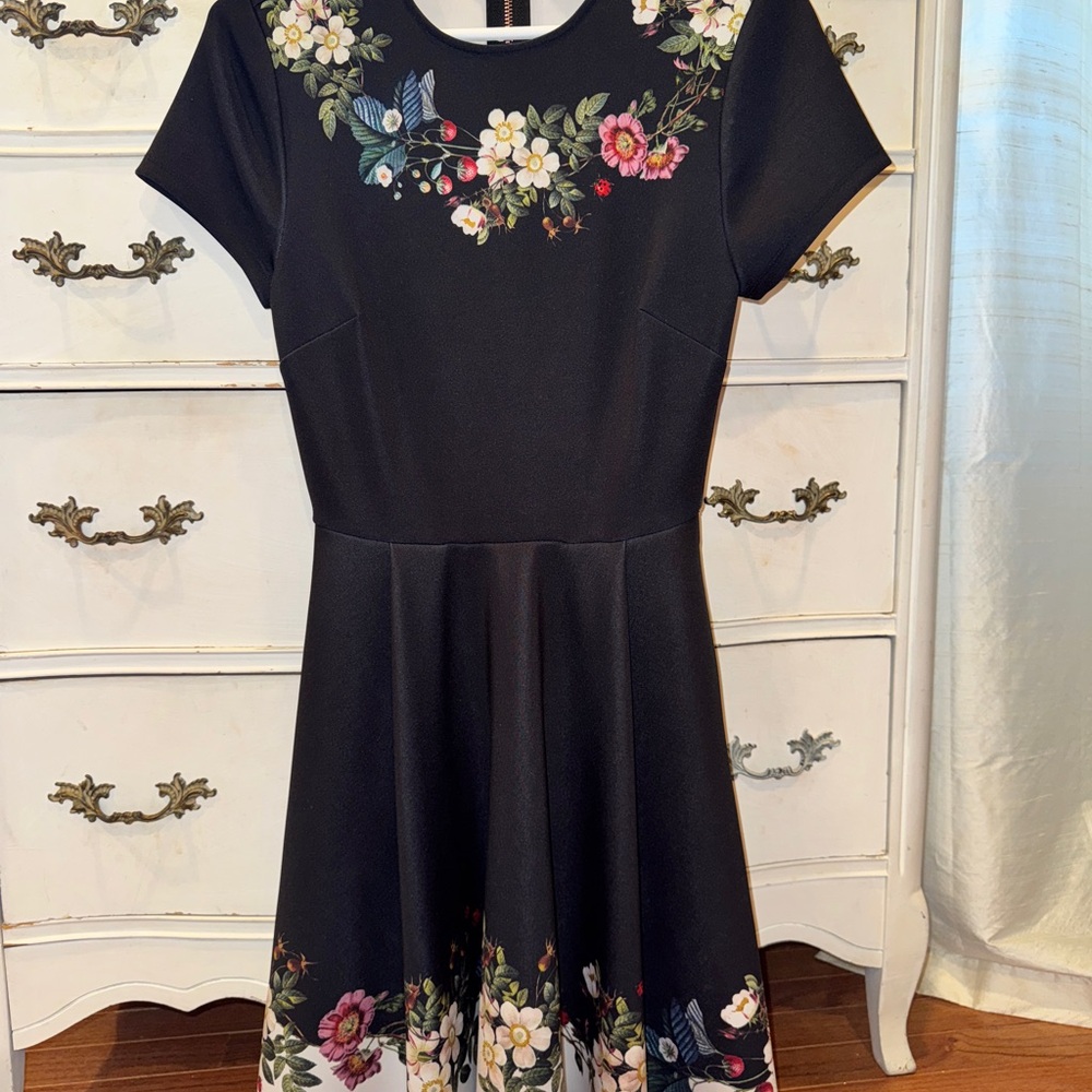 Ted Baker Chesna Oracle Skater Black Floral Dress